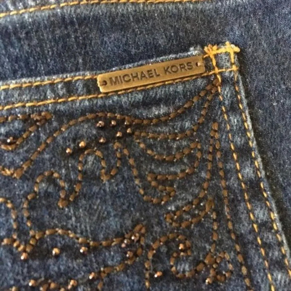 Michael Kors Brown Beaded Embroidered Straight Leg Jeans - Picture 8 of 10